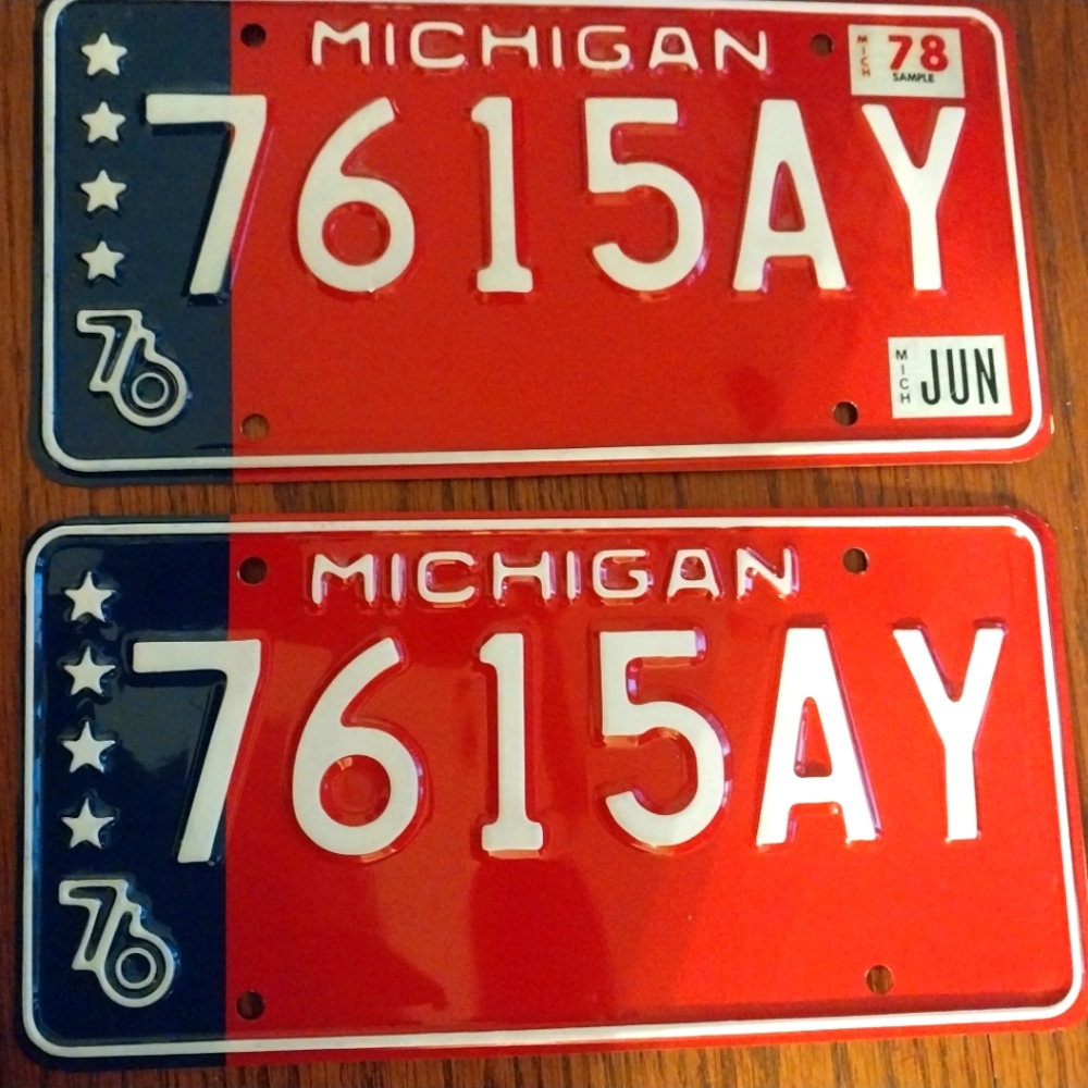 Vintage Pair 1976 Michigan License Plates Bicentennial